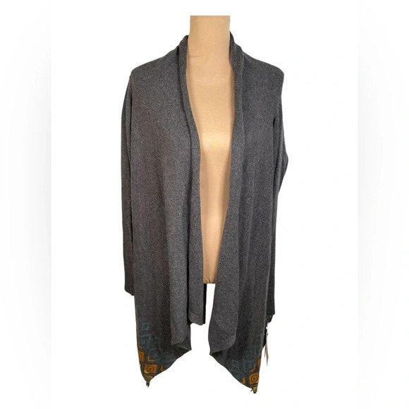 Woolrich Southwestern Cardigan Sweater Wool Blend Shawl Fringe Gray NWT Medium - Picture 3 of 15